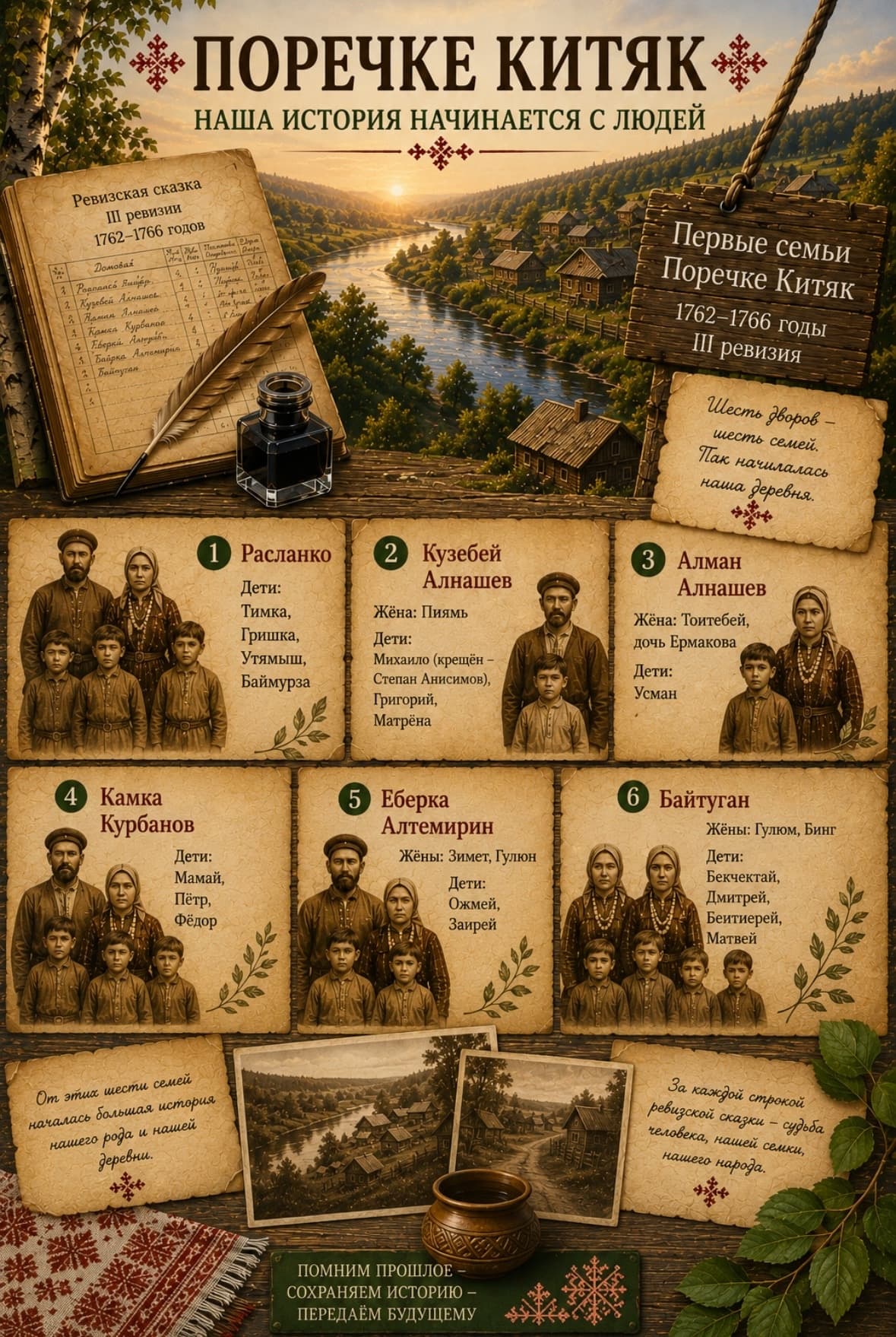 Первые семьи Поречке Китяк — поимённо